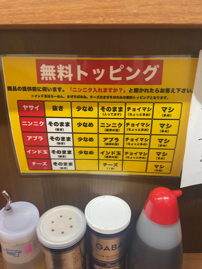 ラーメンやまや本店のトッピング詳細表